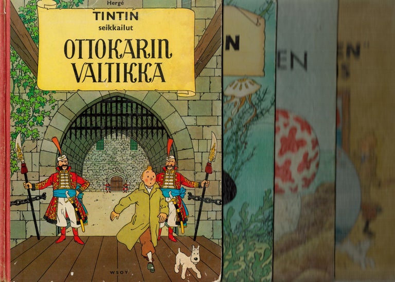 Item #2321 Ihmeellinen tähti : Ottokarin valtikka : Merirosvon aarre : "Sarviaisen" salaisuus - Lot of Four 1st Edition Tintin Books in Finnish. Hergé.