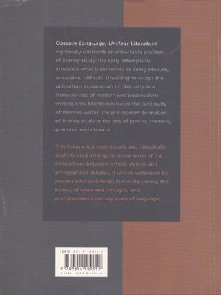 Obscure Language, Unclear Literature : Theory and Practice from Quintilian to the Enlightenment