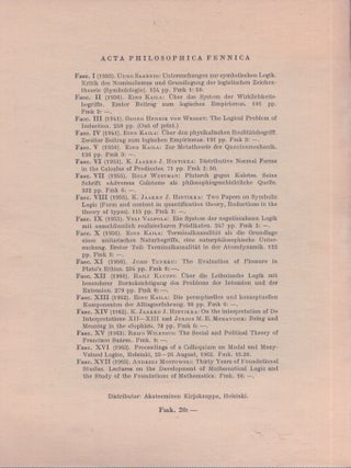 Studia logico-mathematica et philosophica in honorem Rolf Nevanlinna die natali eius septuagesimo 22.10.1965 (Acta philosophica Fennica 18)