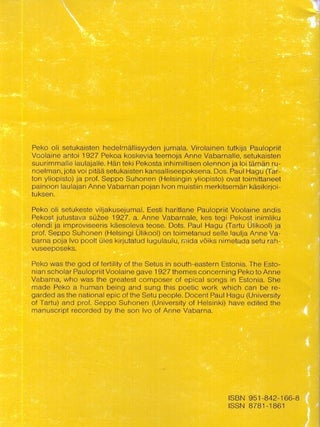 Peko : Setu rahvuseepos = Setukaiseepos = The Setu Epic