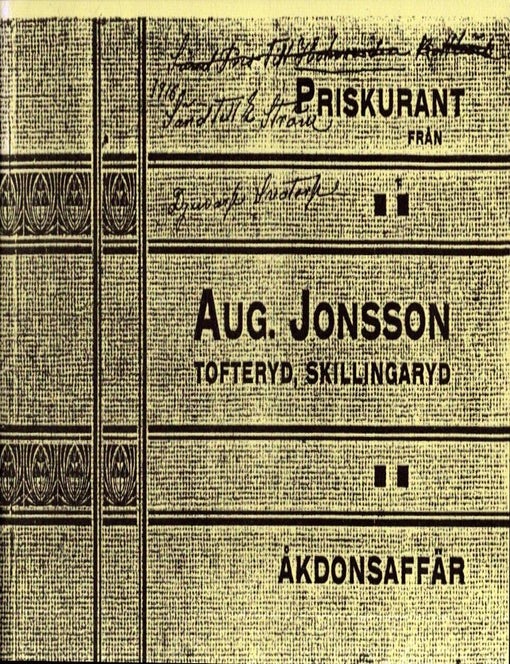 Item #6278 Priskurant fr&aring;n Aug. Jonsson, Tofteryd, Skillingaryd : &Aring;kdonsaff&auml;r