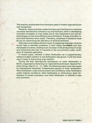 Foliar Fertilization : Developments in Plant and Soil Sciences